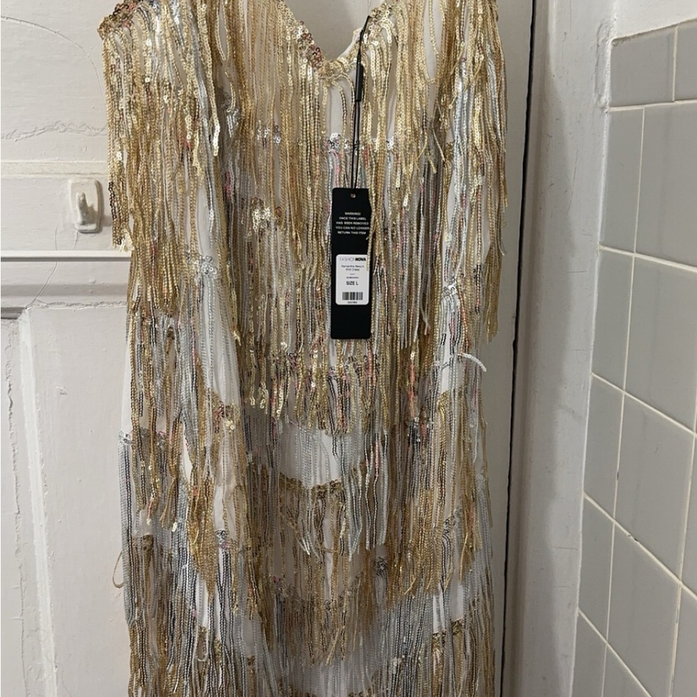 Fashion nova gold combo midi dress